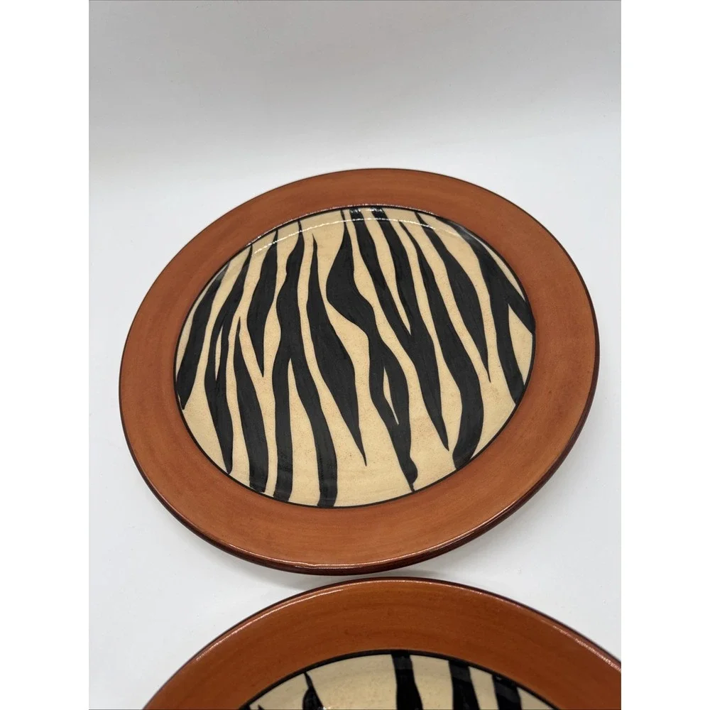 2 Dinner Plate Tiger Zebra Black Stripes Zimbabwe Africa 11 3/4